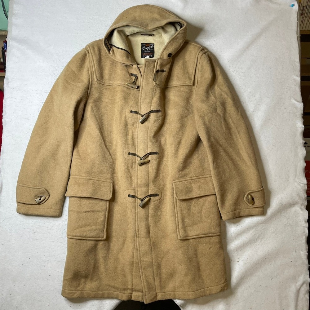 Gloverall Dolomite Duffle Coat Mens 44L Tan Wool Toggle Hooded Made in England